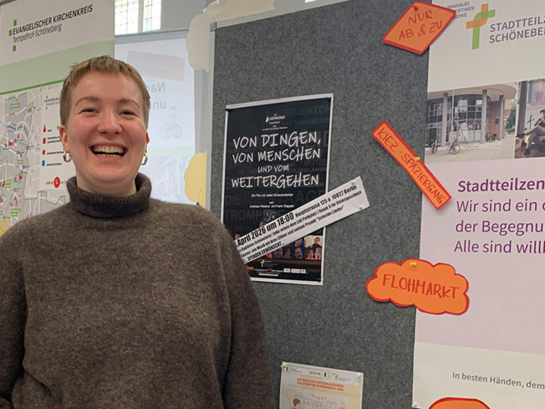 Ina Fuchs, Sozialarbeiterin Stadtteilzentrum Schöneberg, bei der Ehrenamtsbörse des Bezirks Tempelhof-Schöneberg